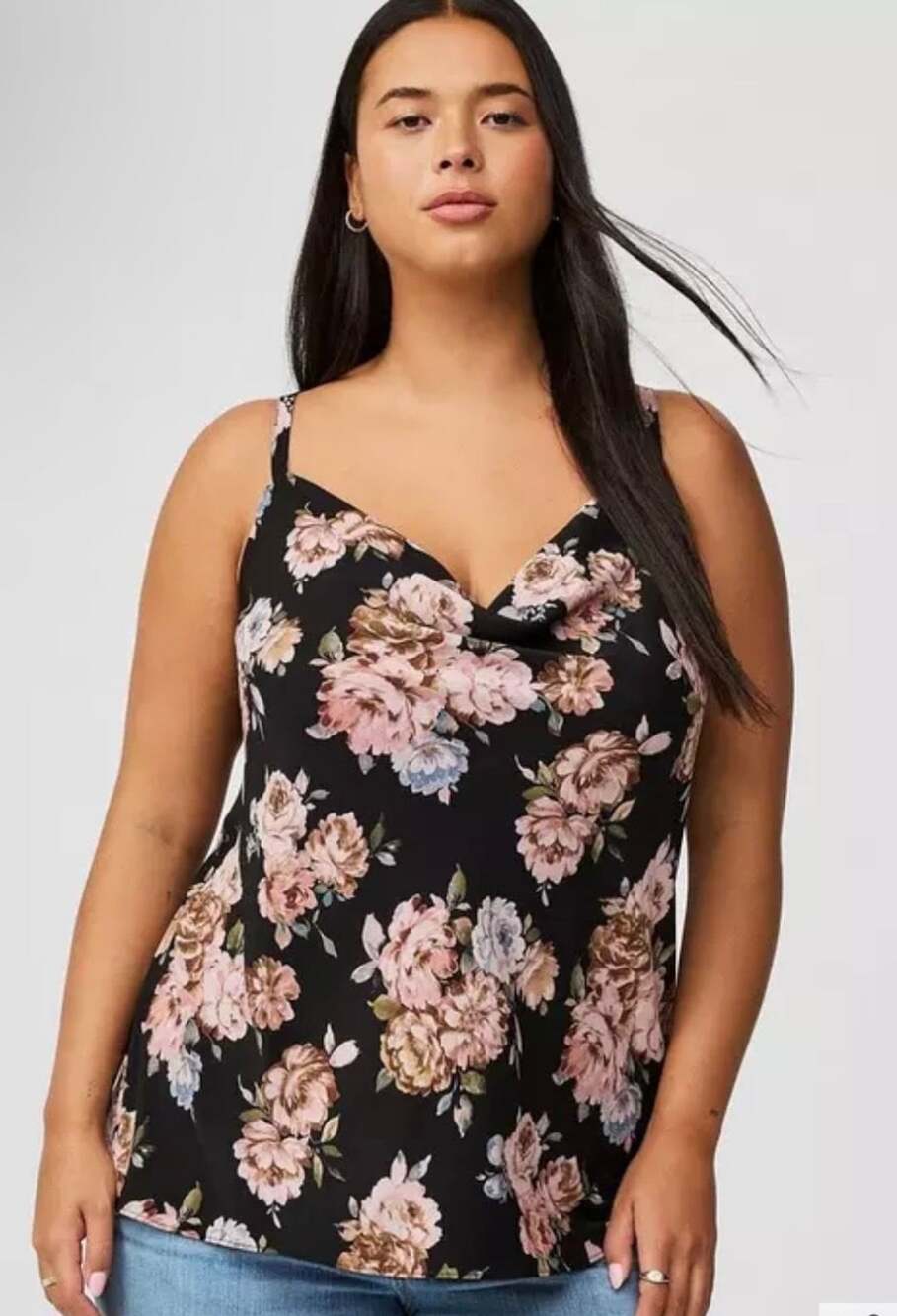 Torrid Black Floral Challis Cowl Neck Cami Tank Top